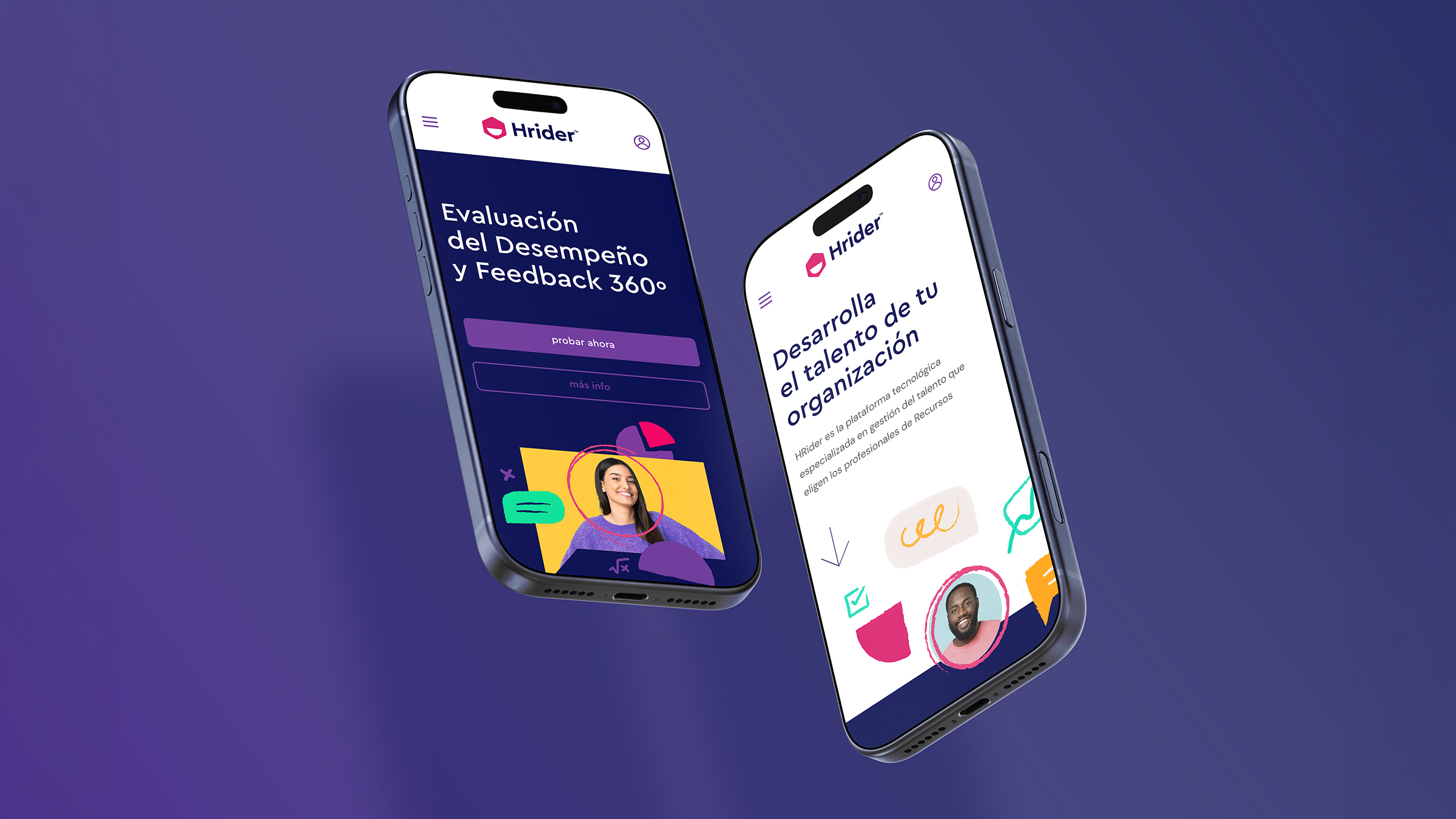 Web de Hrider, software de gestión del talento, en dos teléfonos móviles
